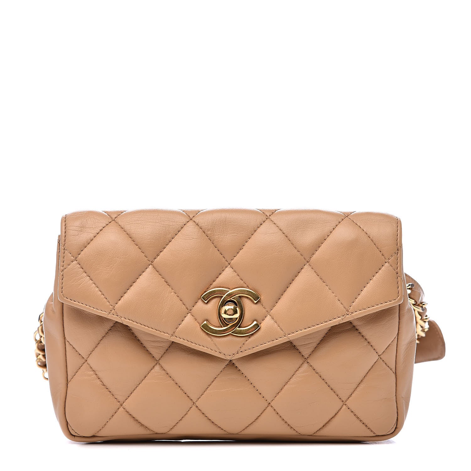 Chanel Lambskin Quilted Flap Waist Belt Bag 70 28 Beige 1 of 16