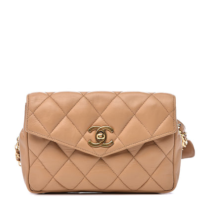 Chanel Lambskin Quilted Flap Waist Belt Bag 70 28 Beige 1 of 16