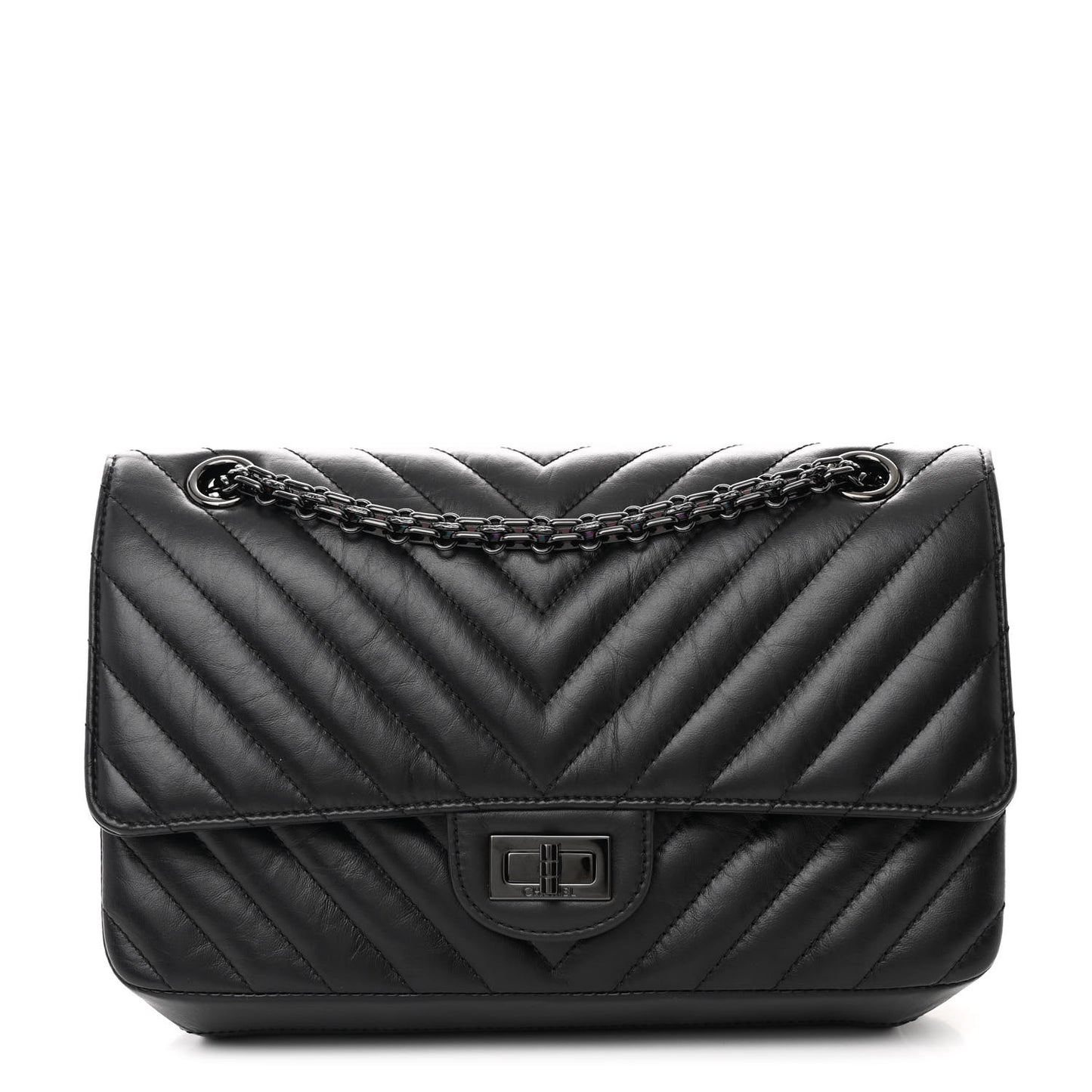 Aged Calfskin Chevron Quilted 2.55 Reissue 225 Flap So Black