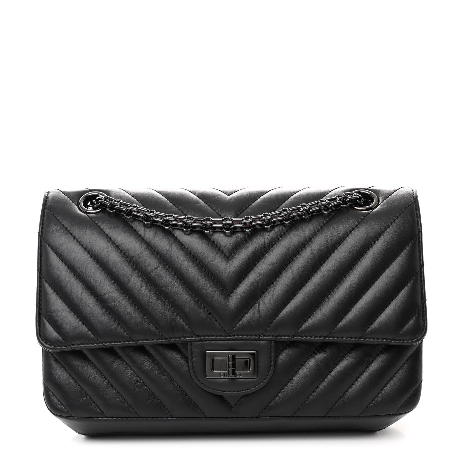Chanel Aged Calfskin Chevron Quilted 2.55 Reissue 225 Flap So Black 1 of 11