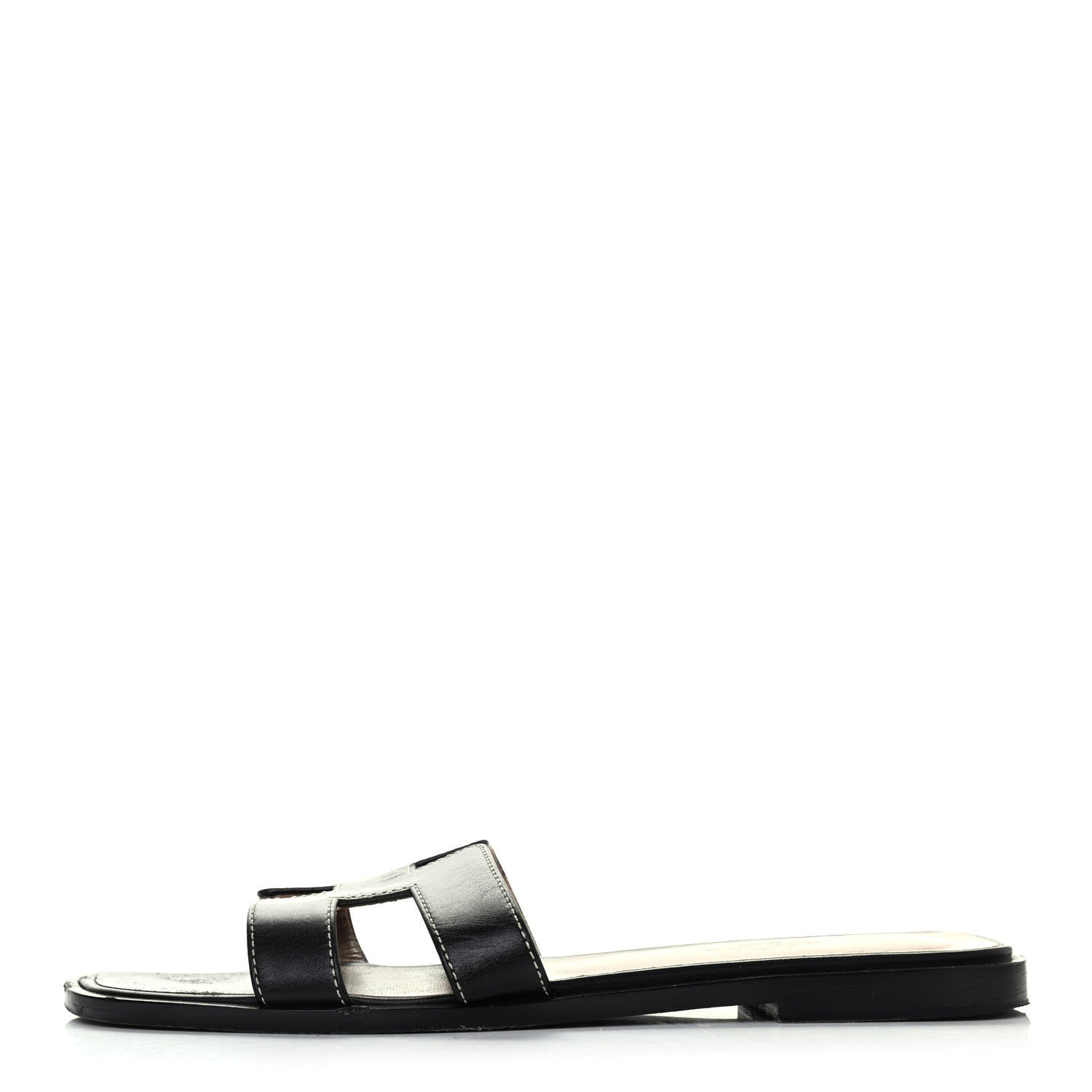 Hermes Box Calfskin Oran Sandals 36.5 Black 1 of 4