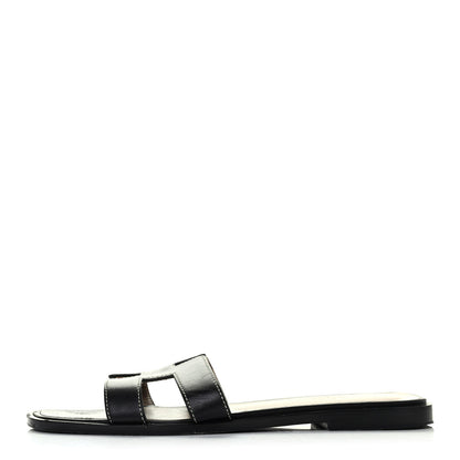 Hermes Box Calfskin Oran Sandals 36.5 Black 1 of 4