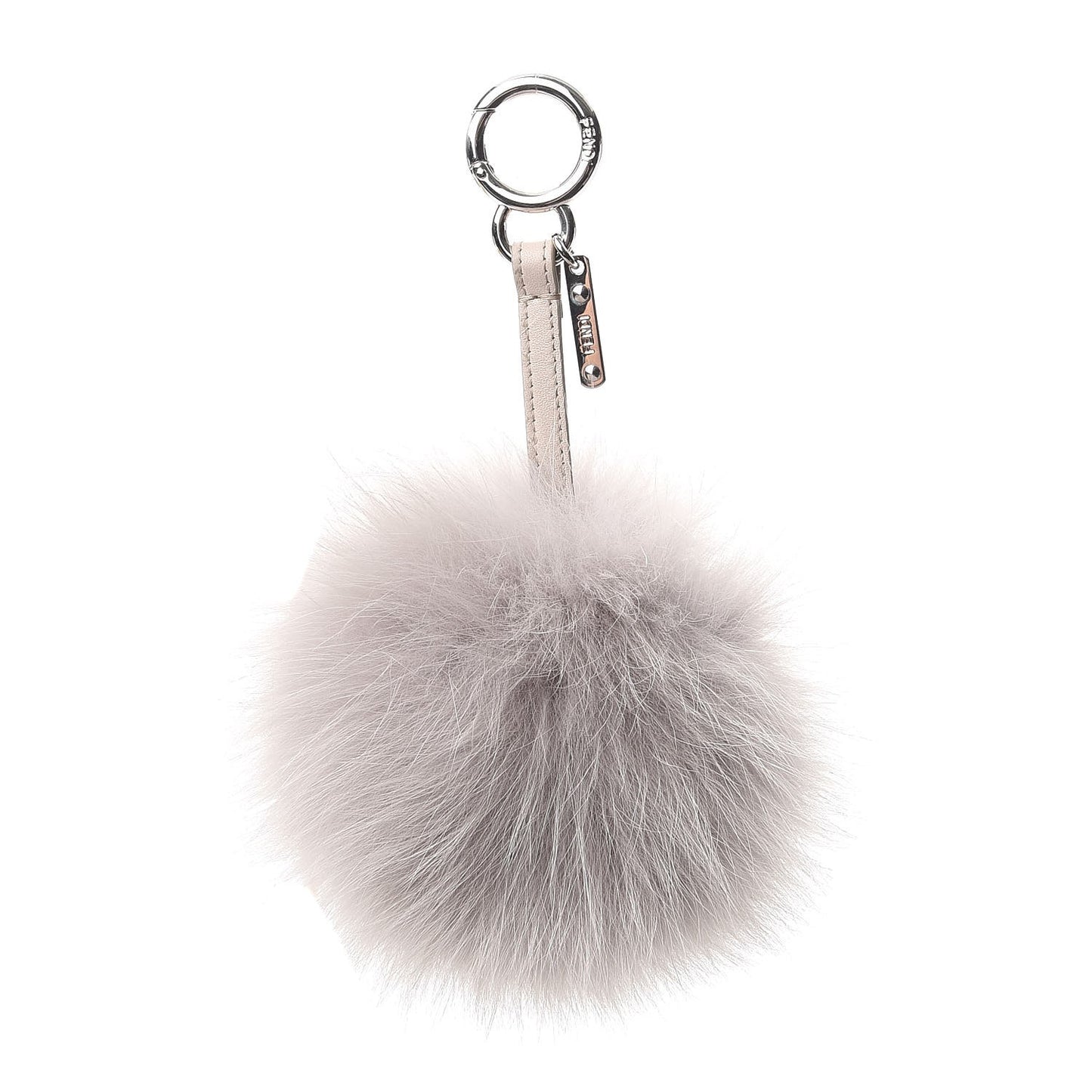 Fox Fur Vitello Elite Pom Pom Bag Charm Grigio Perla