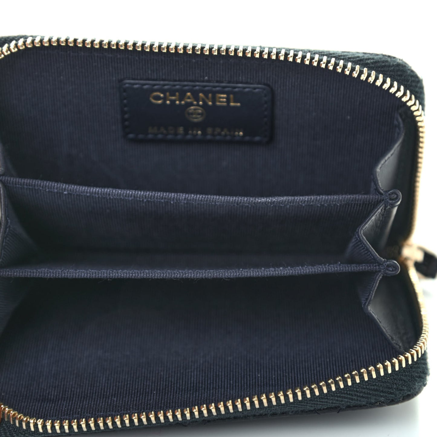 Caviar Quilted Zip Coin Purse Wallet Dark Blue