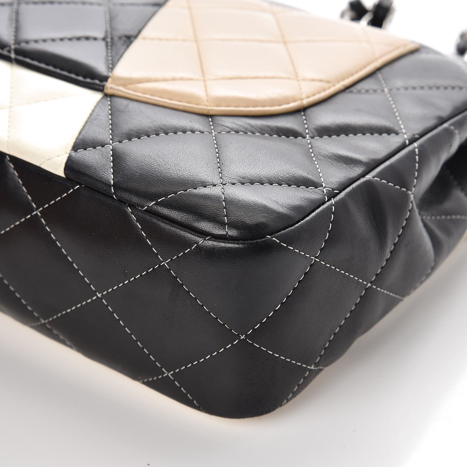 Chanel Lambskin Quilted Colorblock Jumbo Double Flap Black White Beige 16 of 18