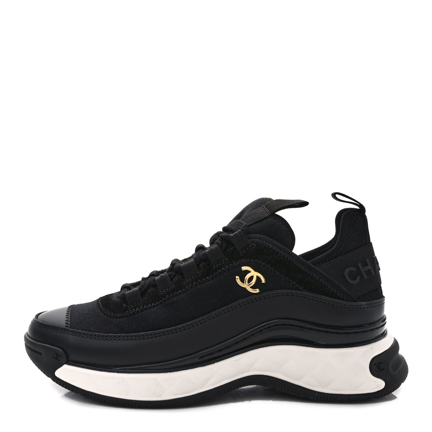 Velvet Calfskin Mixed Fibers CC Sneakers 36 Black
