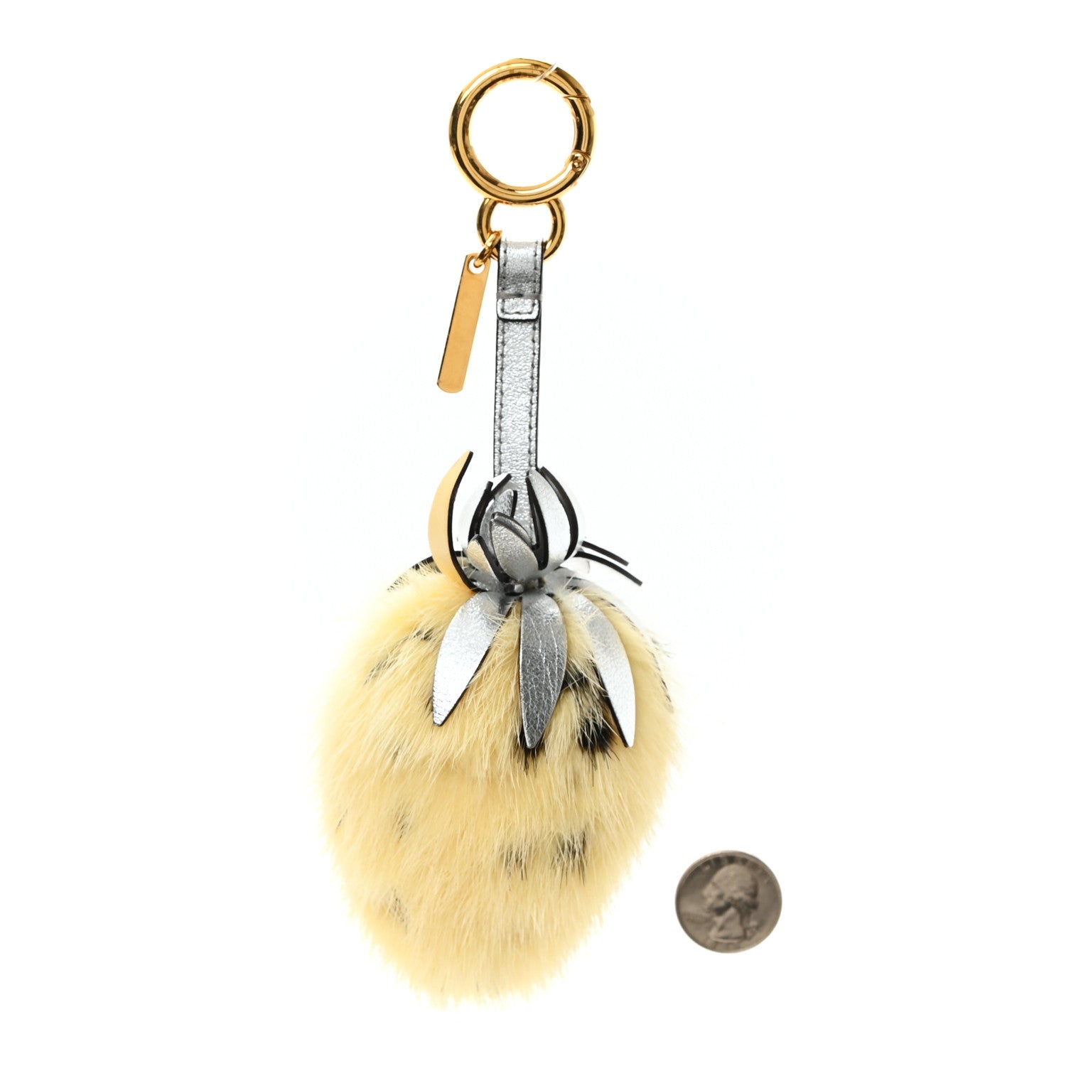 Fendi Mink Fur Vitello Catalan Mirror Strawberry Bag Charm Pineapple Silver 2 of 3
