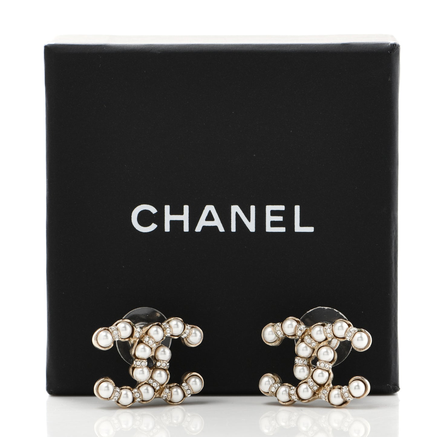 Pearl Crystal CC Earrings Gold
