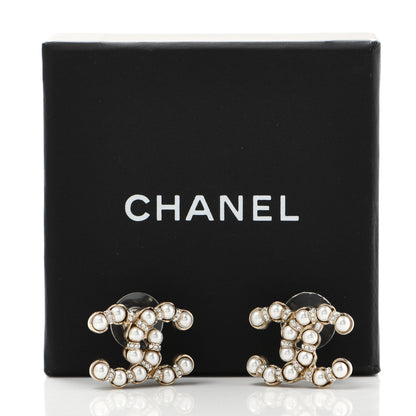 Chanel Pearl Crystal CC Earrings Gold 5 of 5