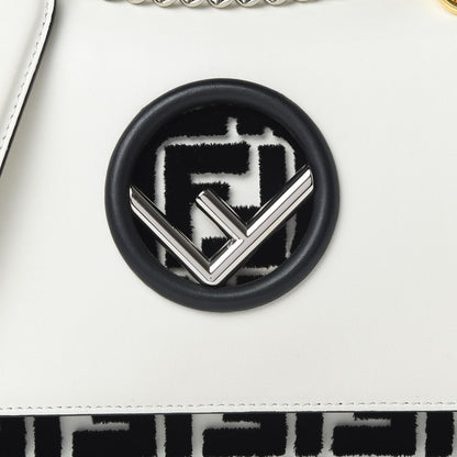 Fendi Vitello Century Velvet F is Fendi FF Embroidered Small Kan I Shoulder Bag White Black 9 of 12