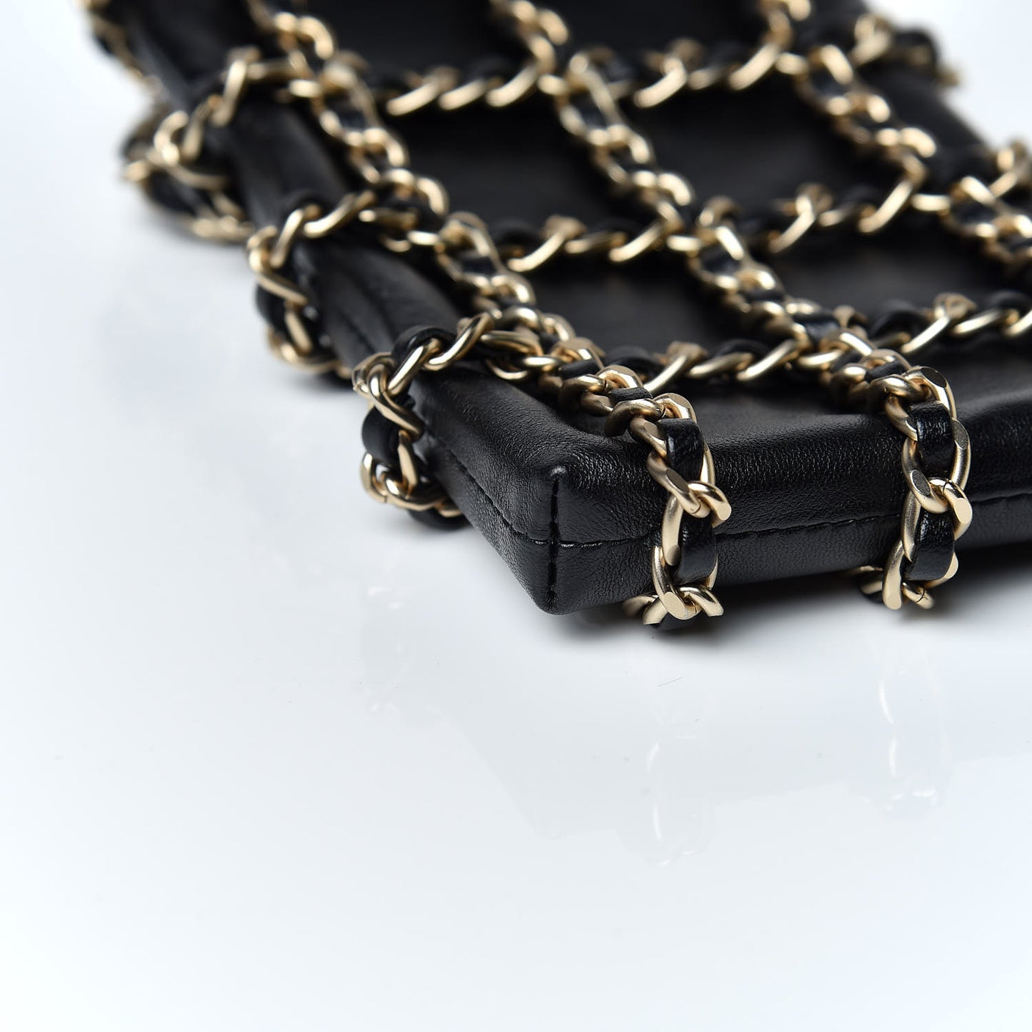 Lambskin Tech Me Out Clutch With Chain Black