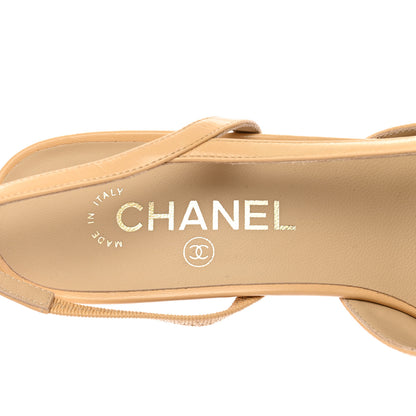 Chanel Goatskin Grosgrain Cap Toe CC Slingback Pumps 41 Beige Black 7 of 15