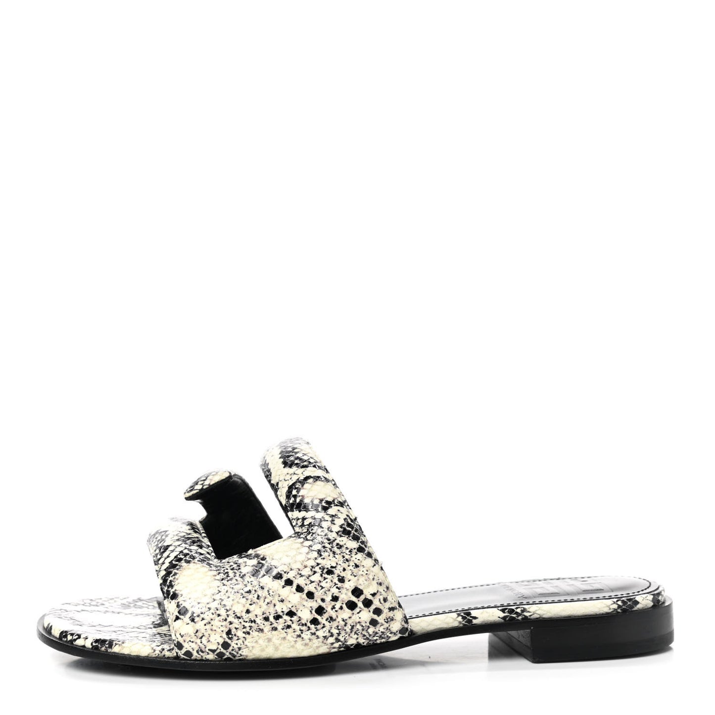 Calfskin Snakeskin Print G Flat Sandals 37 Grey