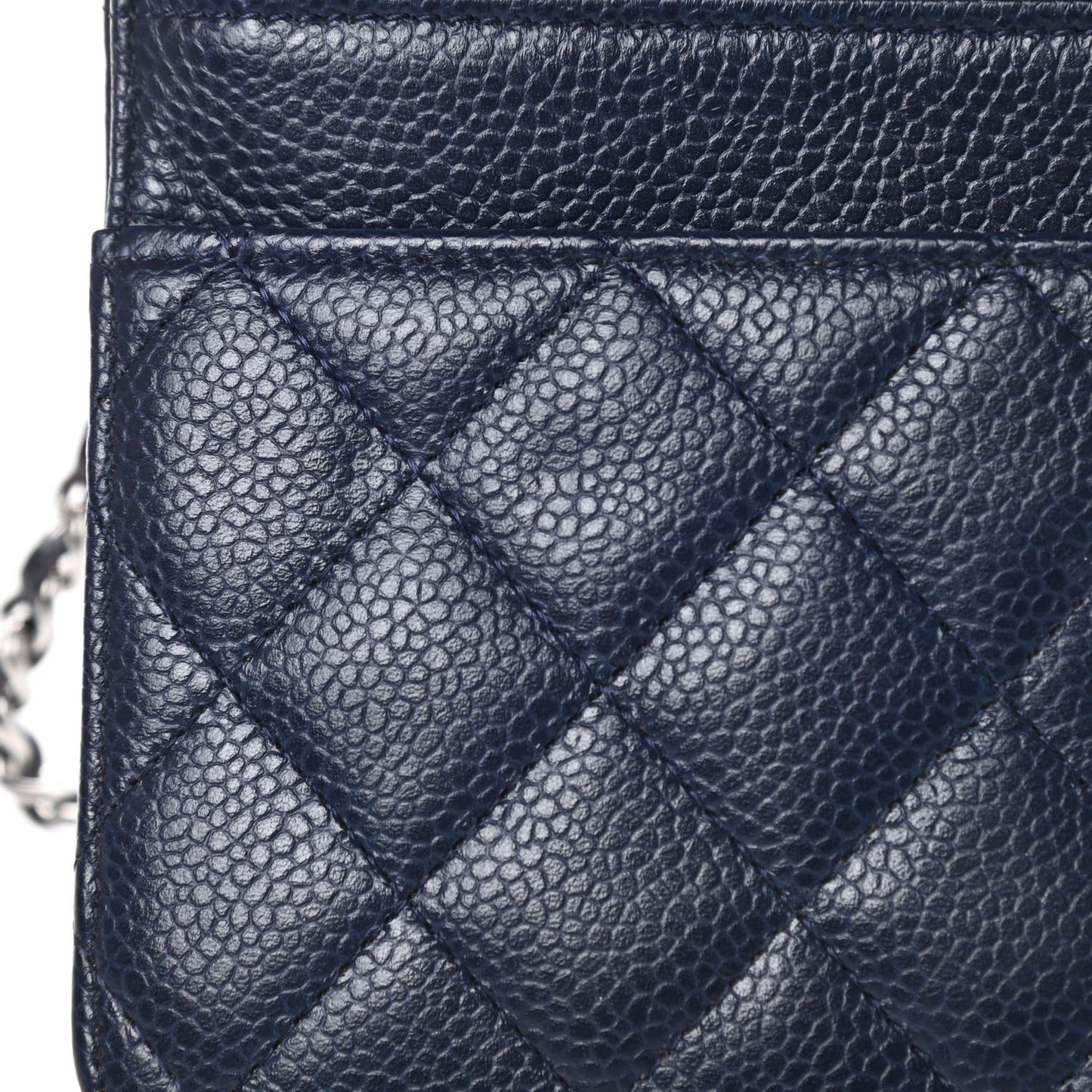 Caviar Quilted Wallet On Chain WOC Navy Blue