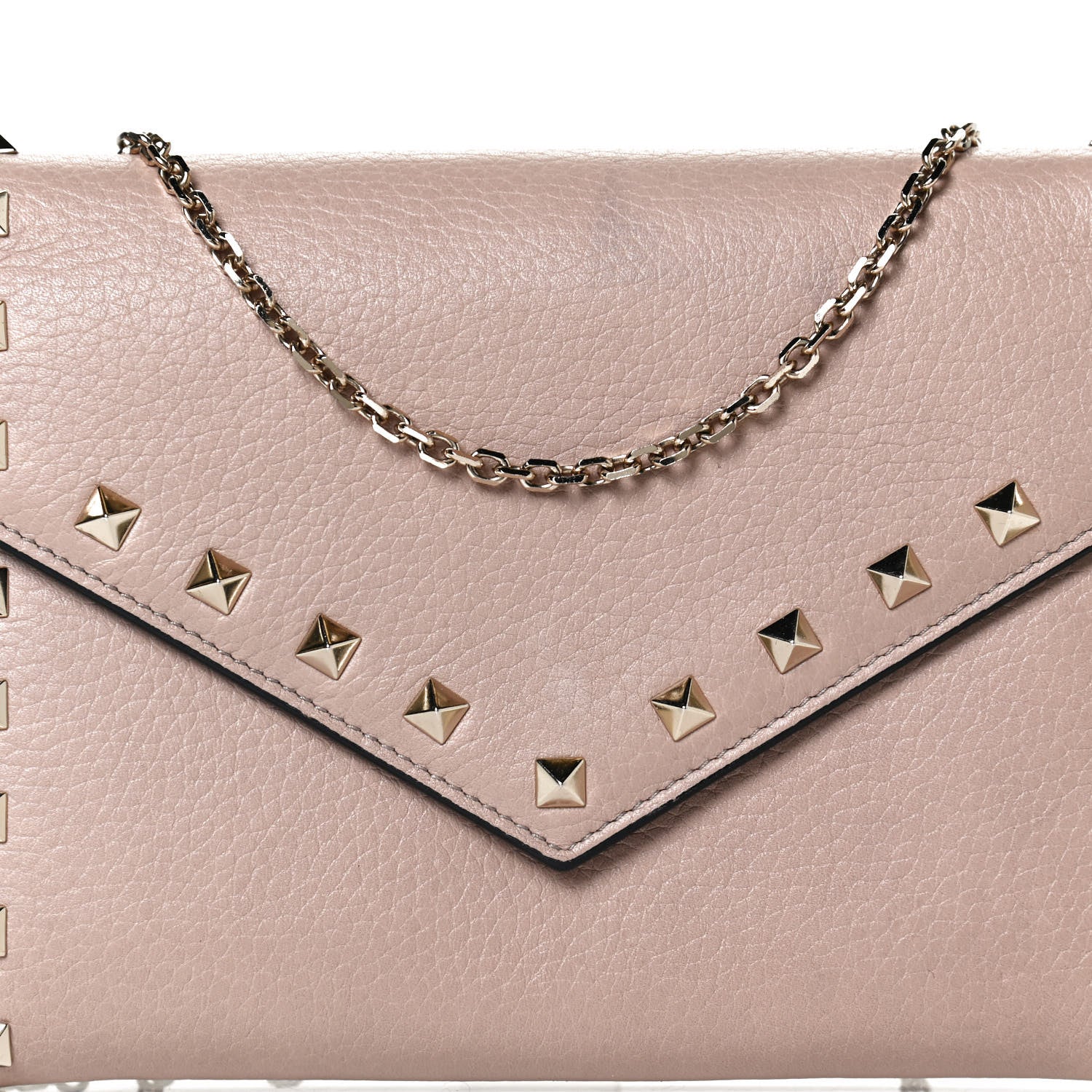 Valentino Garavani Pebbled Calfskin Rockstud Envelope Wallet on Chain Poudre 7 of 9