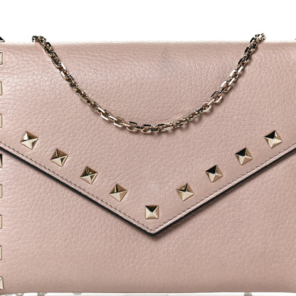 Valentino Garavani Pebbled Calfskin Rockstud Envelope Wallet on Chain Poudre 7 of 9