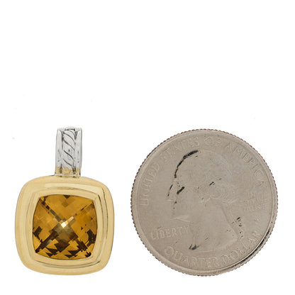 David Yurman Sterling Silver 18K Yellow Gold Citrine 11mm Albion Enhancer Pendant 2 of 4
