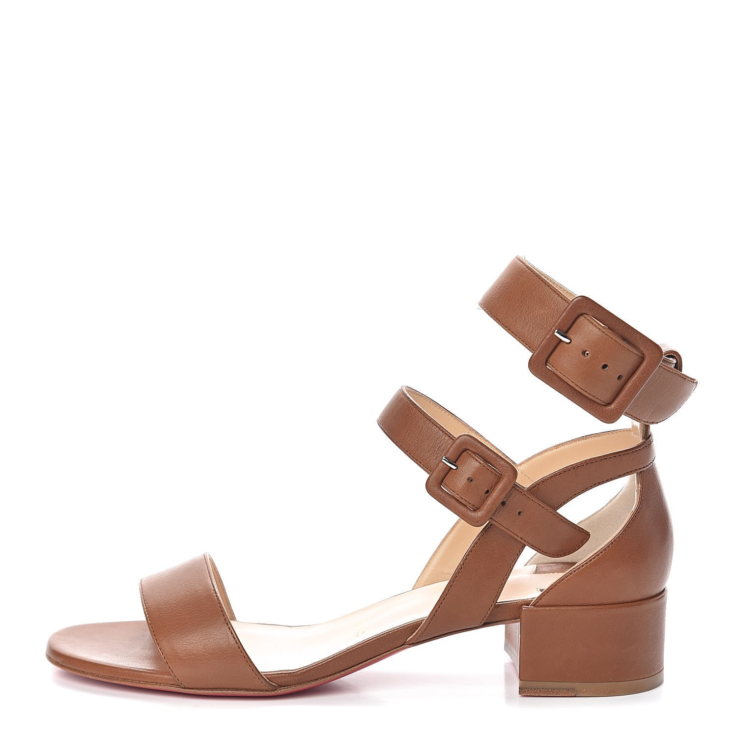 Christian Louboutin Calfskin Multipot 25 Block Heel Sandals 38.5 Cuoio 1 of 8