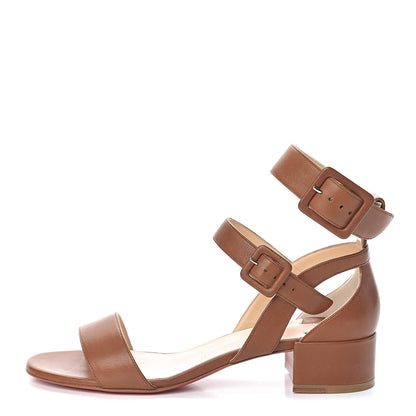 Christian Louboutin Calfskin Multipot 25 Block Heel Sandals 38.5 Cuoio 1 of 8