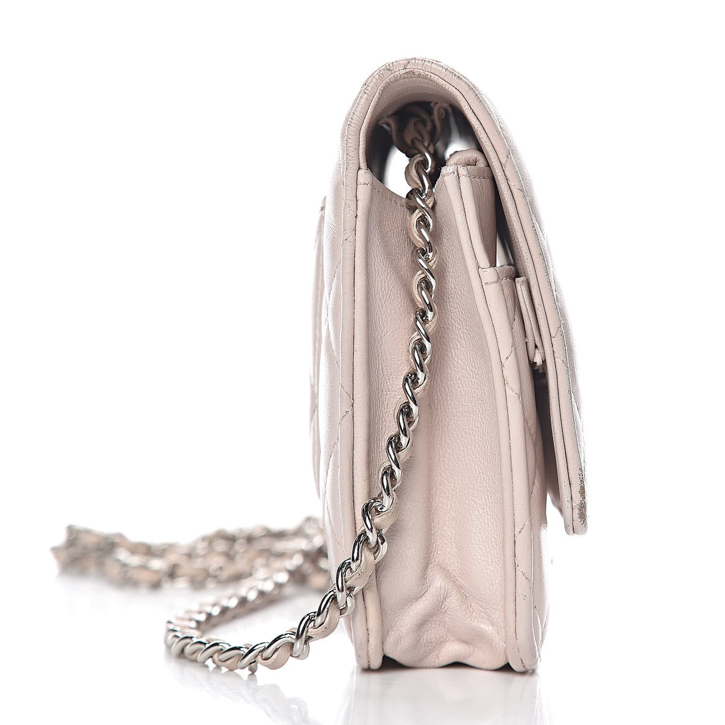 Lambskin Quilted Wallet On Chain WOC Rose Pale