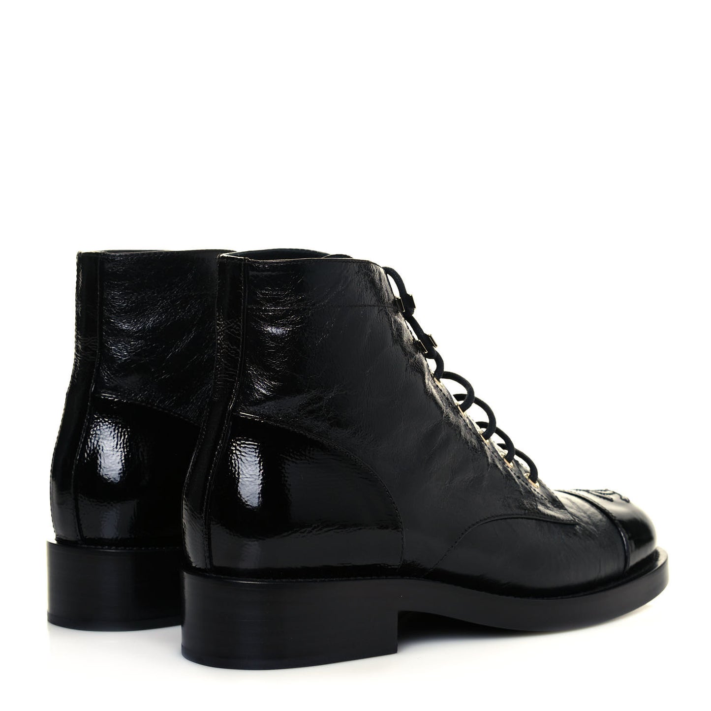 Crumpled Lambskin Shiny Calfskin Combat Boots 38.5 Black