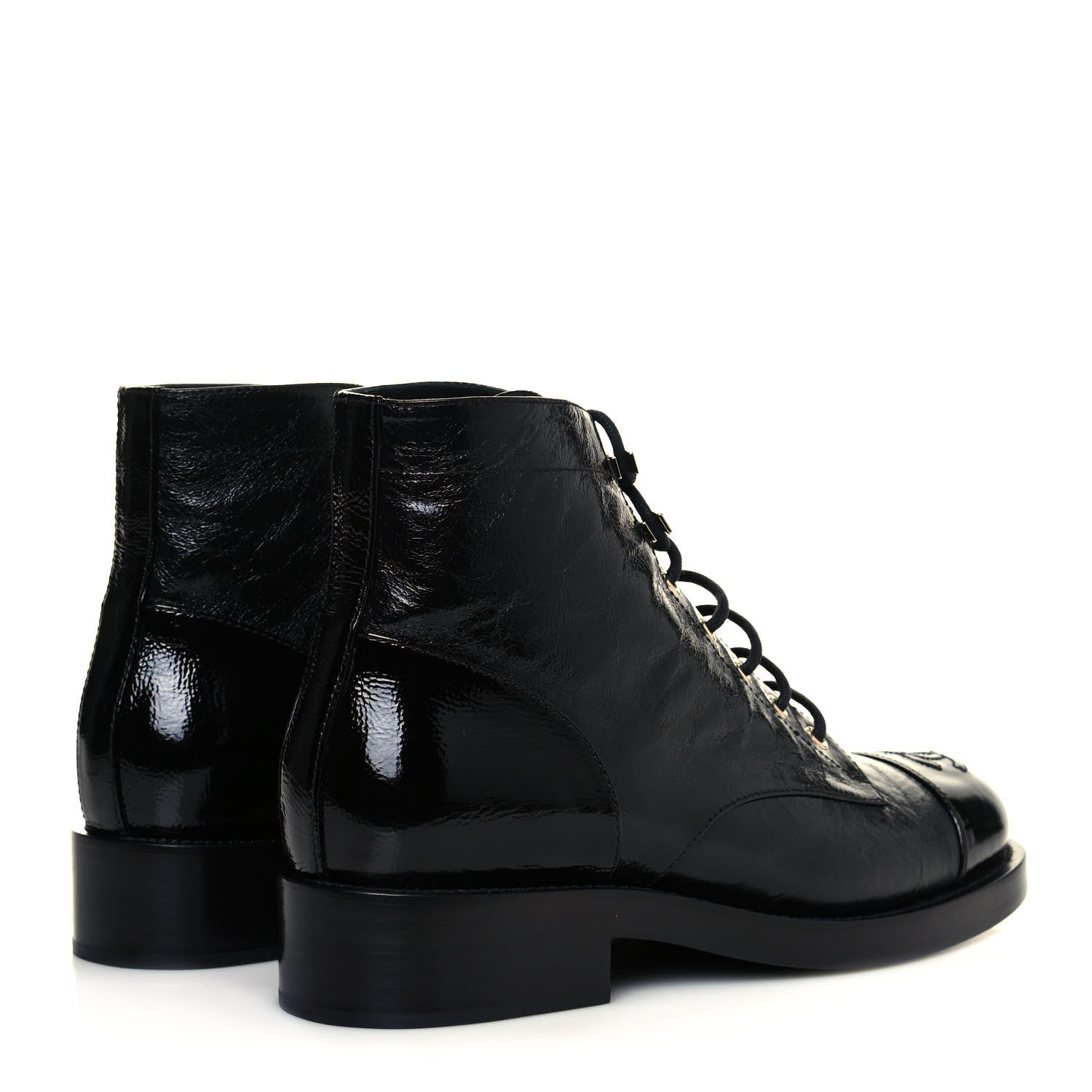 Chanel Crumpled Lambskin Shiny Calfskin Combat Boots 38.5 Black 4 of 8