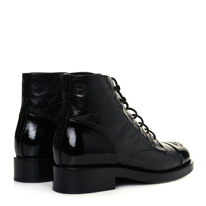 Chanel Crumpled Lambskin Shiny Calfskin Combat Boots 38.5 Black 4 of 8