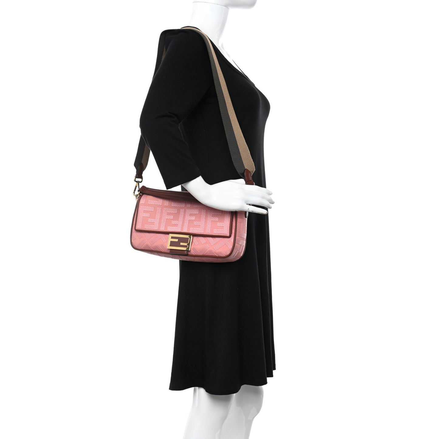 Canvas Vitello King FF Embroidered Baguette Rosa