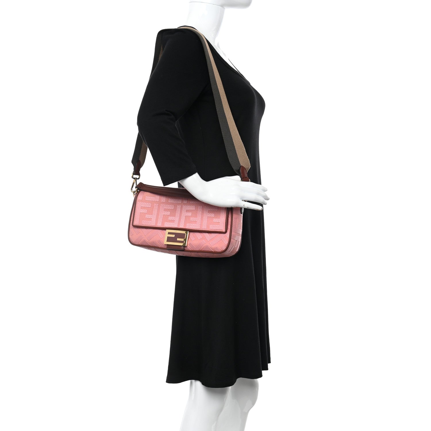 Fendi Canvas Vitello King FF Embroidered Baguette Rosa 2 of 11