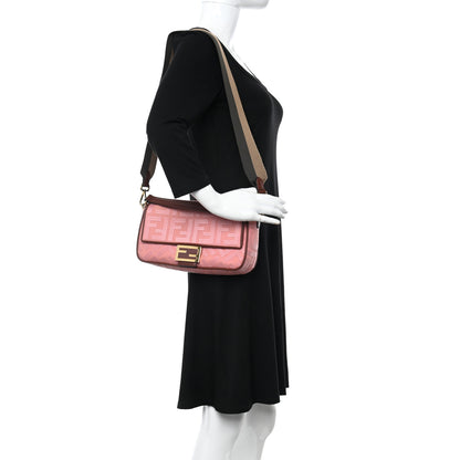 Fendi Canvas Vitello King FF Embroidered Baguette Rosa 2 of 11