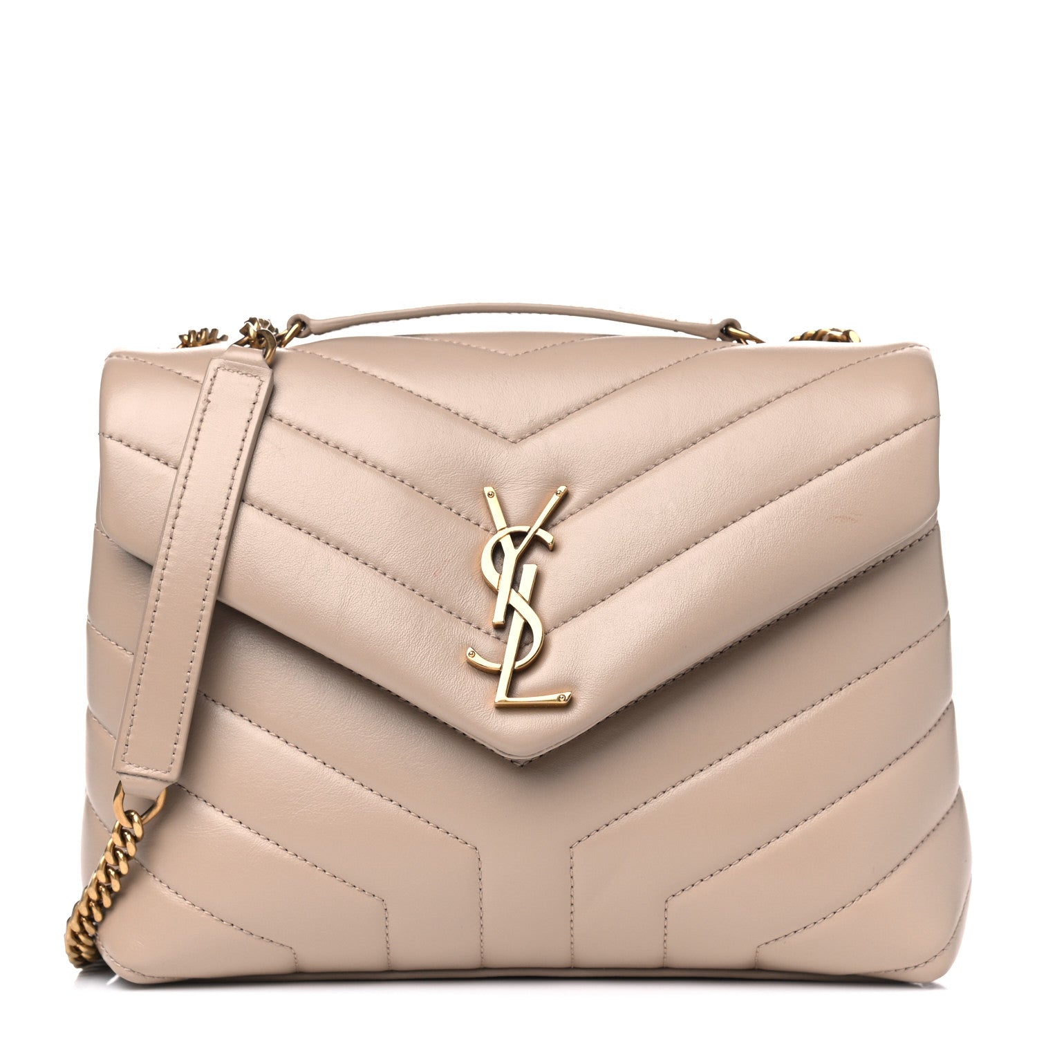 Saint Laurent Calfskin Y Quilted Monogram Small Loulou Chain Satchel Dark Beige 1 of 8