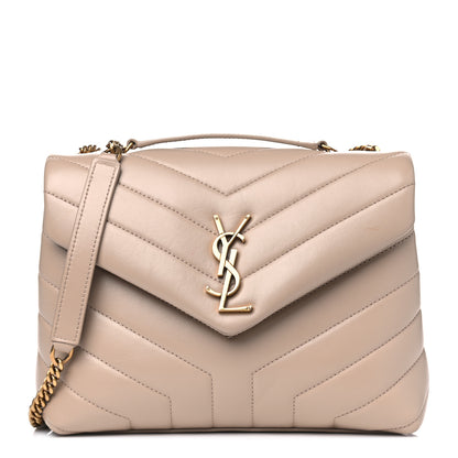 Saint Laurent Calfskin Y Quilted Monogram Small Loulou Chain Satchel Dark Beige 1 of 8