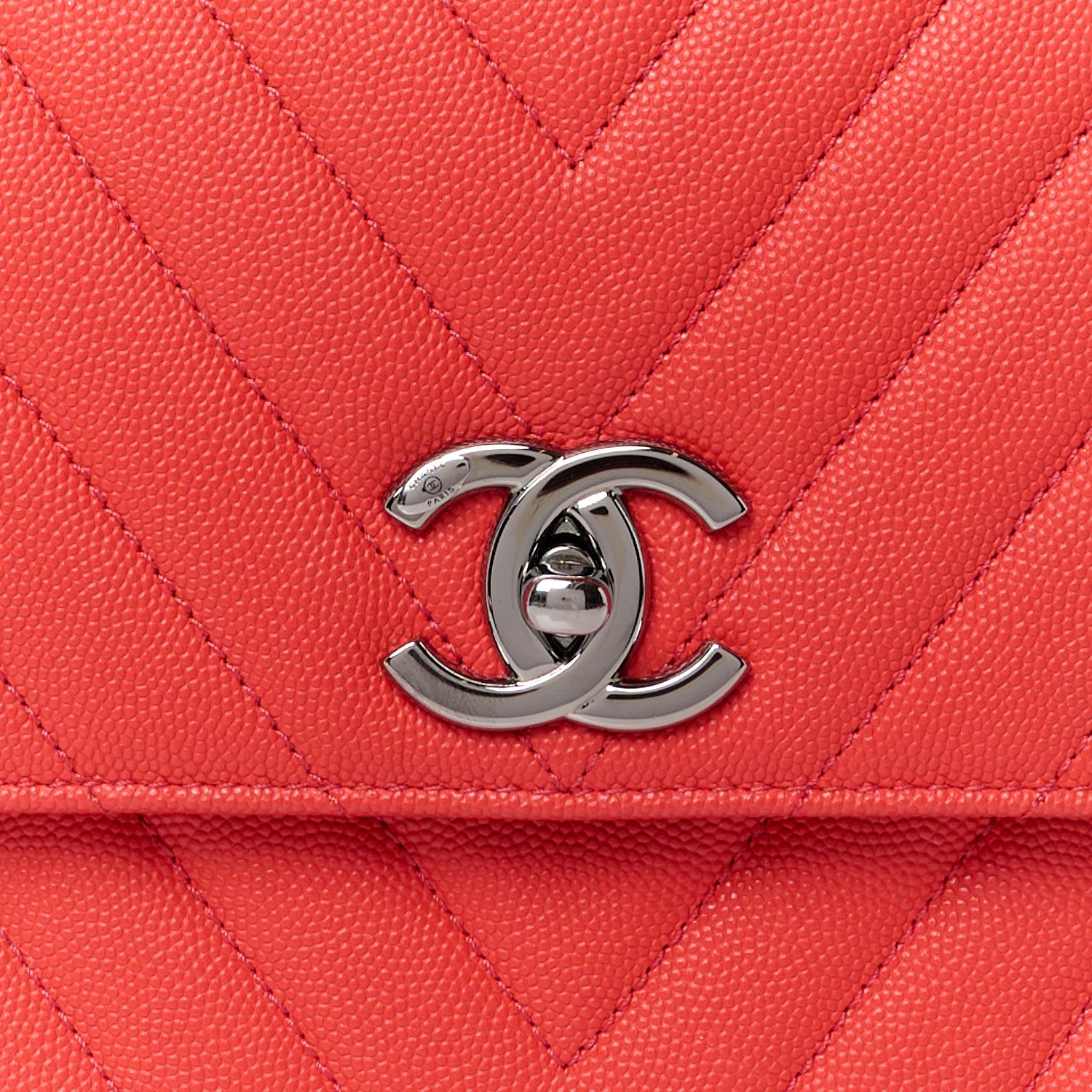 Chanel Caviar Chevron Quilted Small Coco Handle Flap Coral 9 of 11