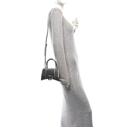 Balenciaga Metallic Calfskin Crocodile Embossed Hourglass Top Handle Bag XS Silver 2 of 9