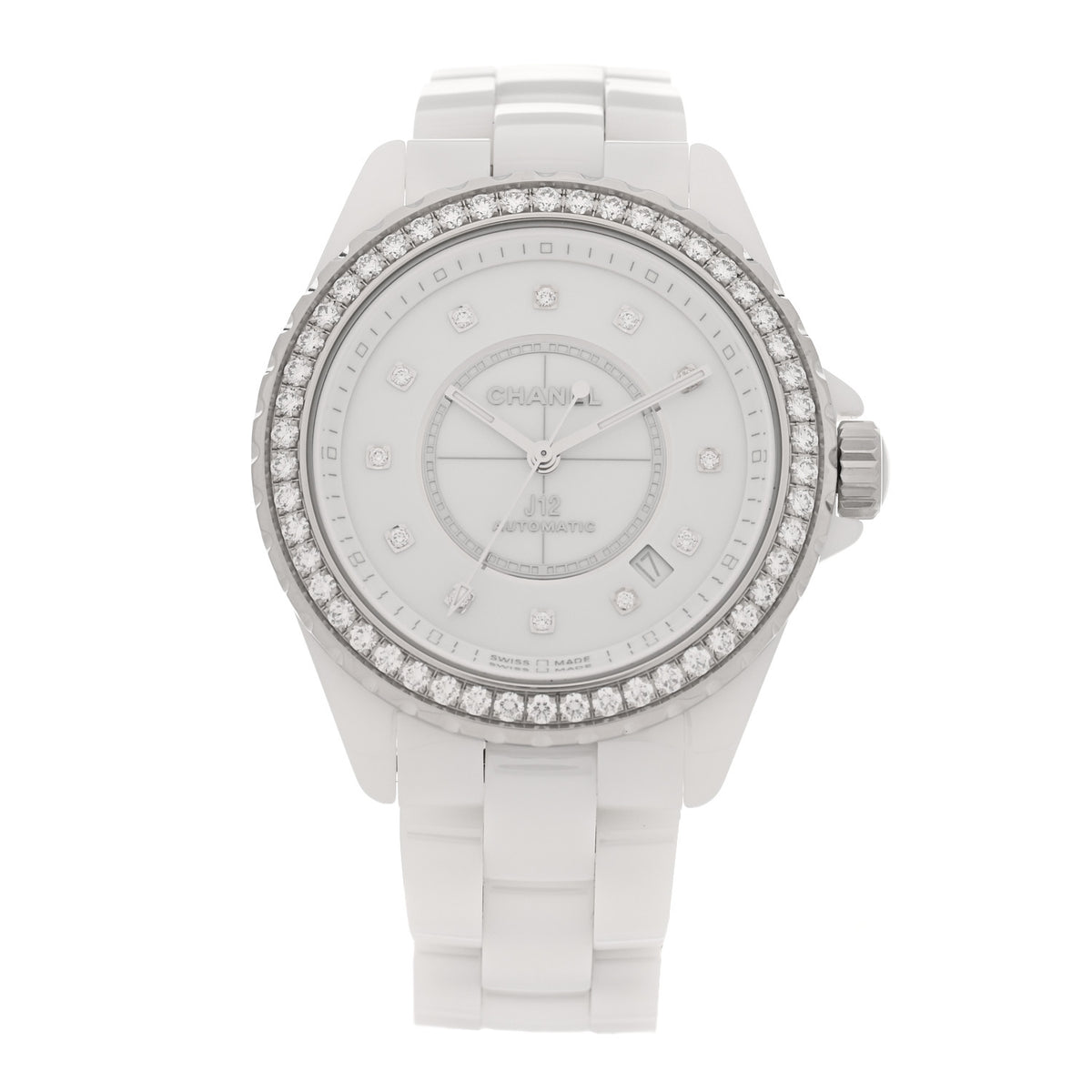Stainless Steel Ceramic Diamond Bezel 38mm J12 Automatic Watch White
