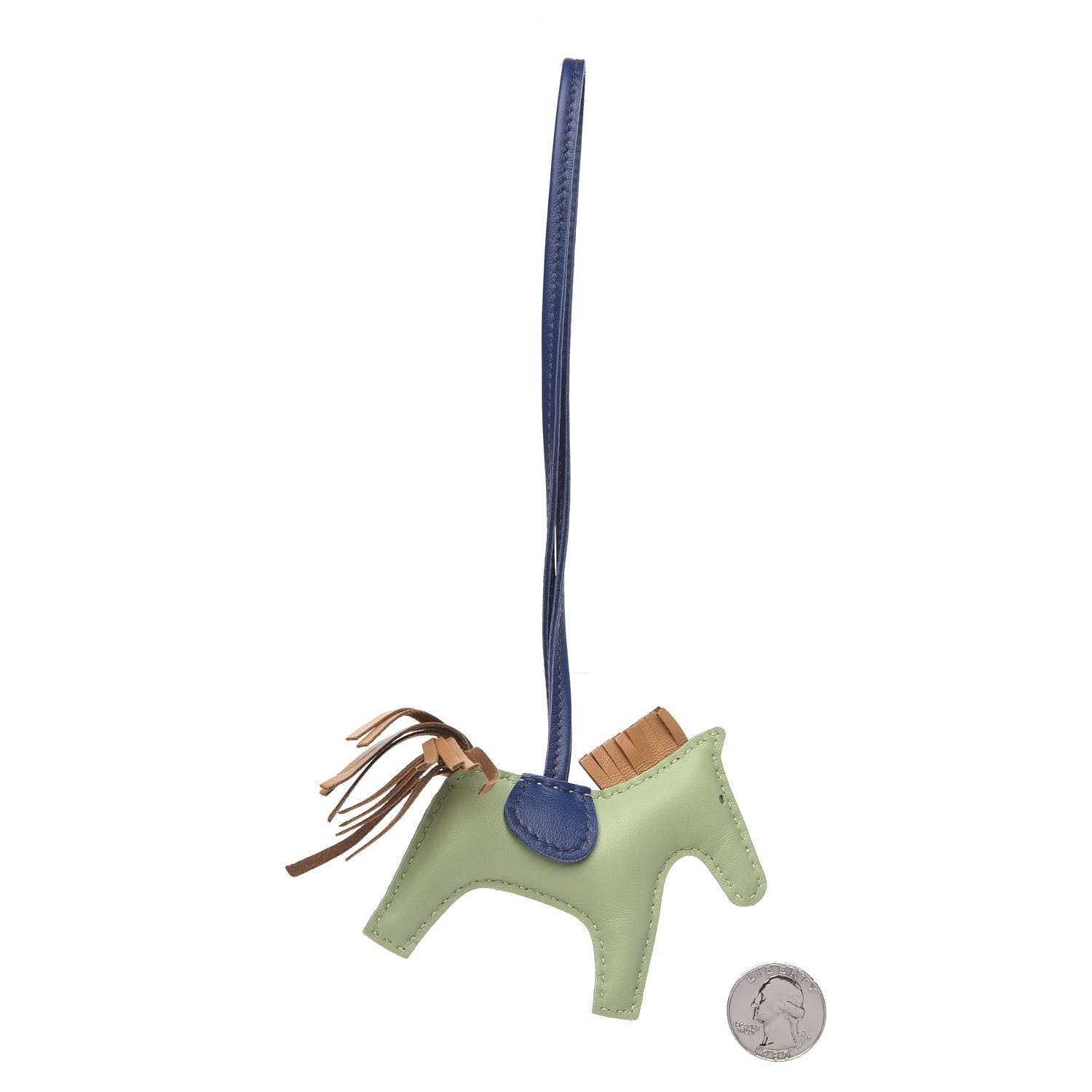 Hermes Milo Lambskin Grigri Rodeo Horse Bag Charm PM Vert Criquet Sesame Bleu de Malte 2 of 4