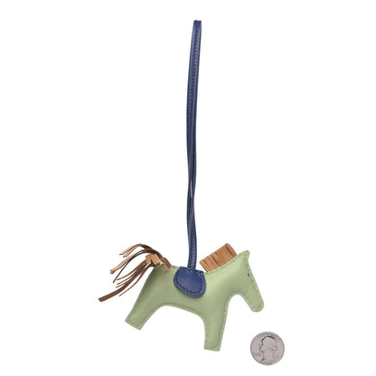 Hermes Milo Lambskin Grigri Rodeo Horse Bag Charm PM Vert Criquet Sesame Bleu de Malte 2 of 4