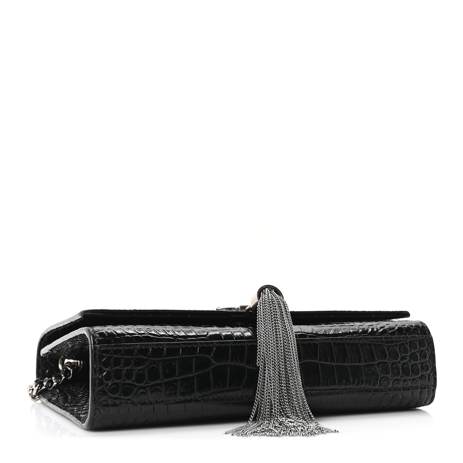 Saint Laurent Calfskin Crocodile Embossed Small Classic Monogram Kate Tassel Satchel Black 4 of 9