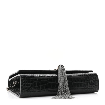 Saint Laurent Calfskin Crocodile Embossed Small Classic Monogram Kate Tassel Satchel Black 4 of 9