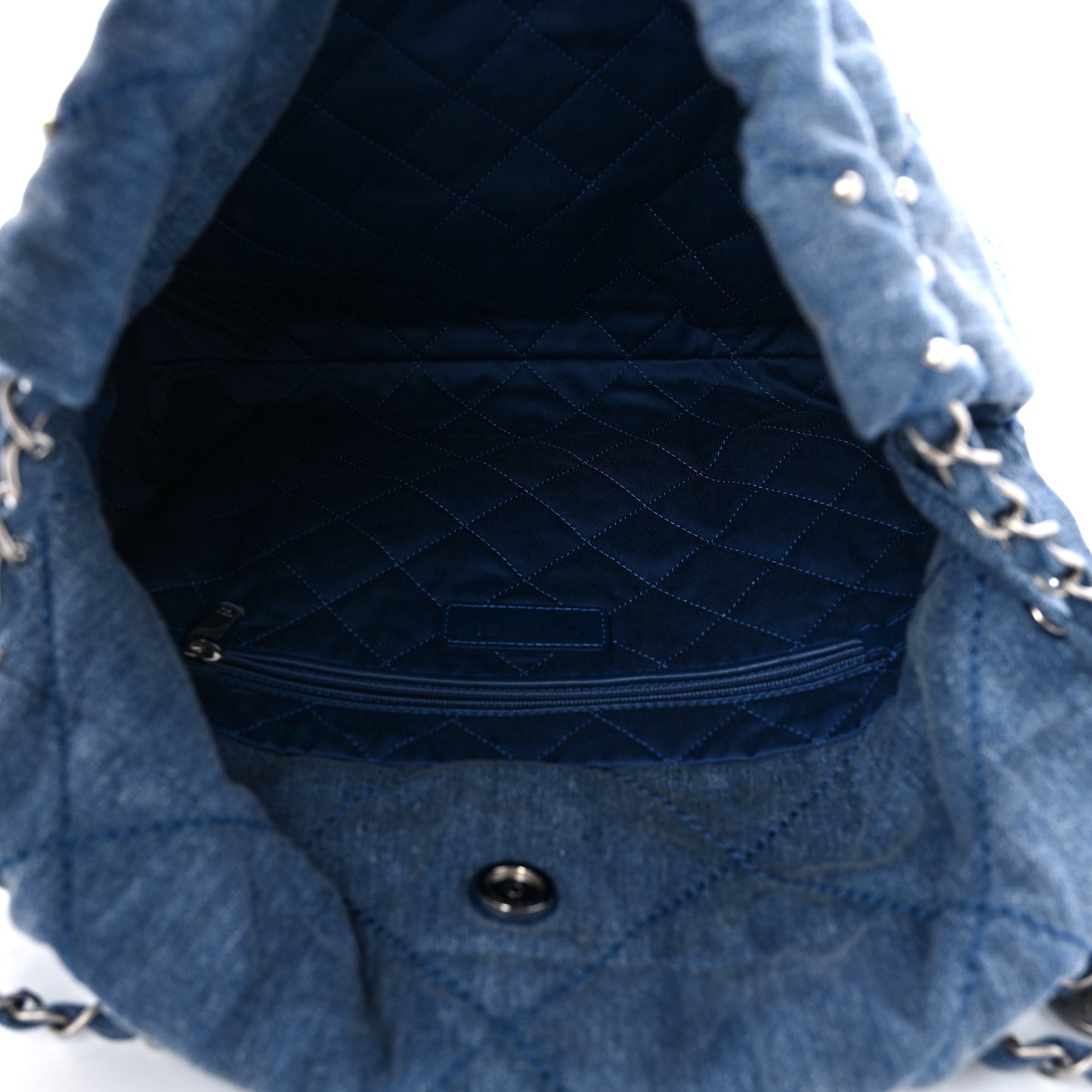 Washed Denim Quilted Studded Small Chanel 22 Blue