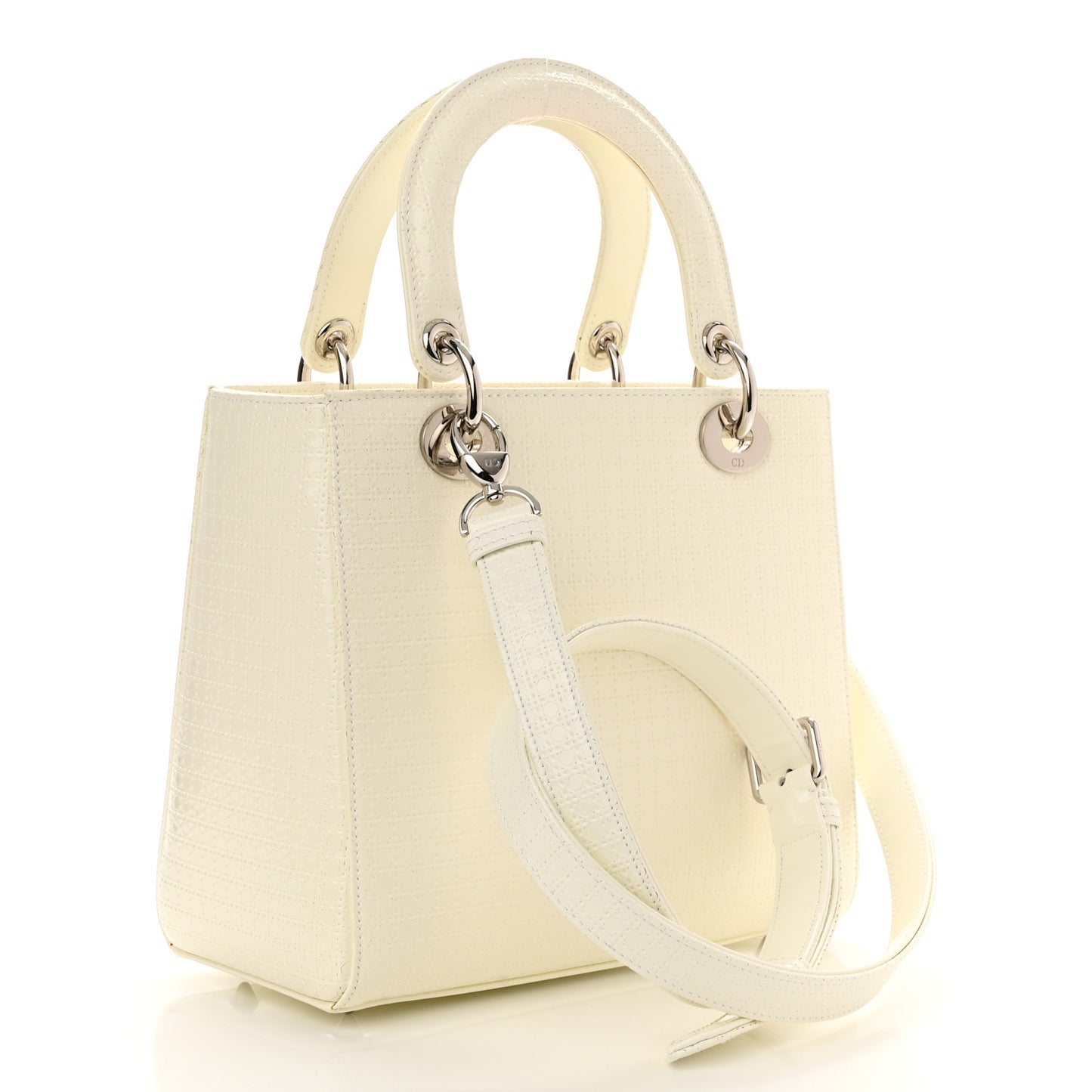 Patent Micro-Cannage Medium Lady Dior White