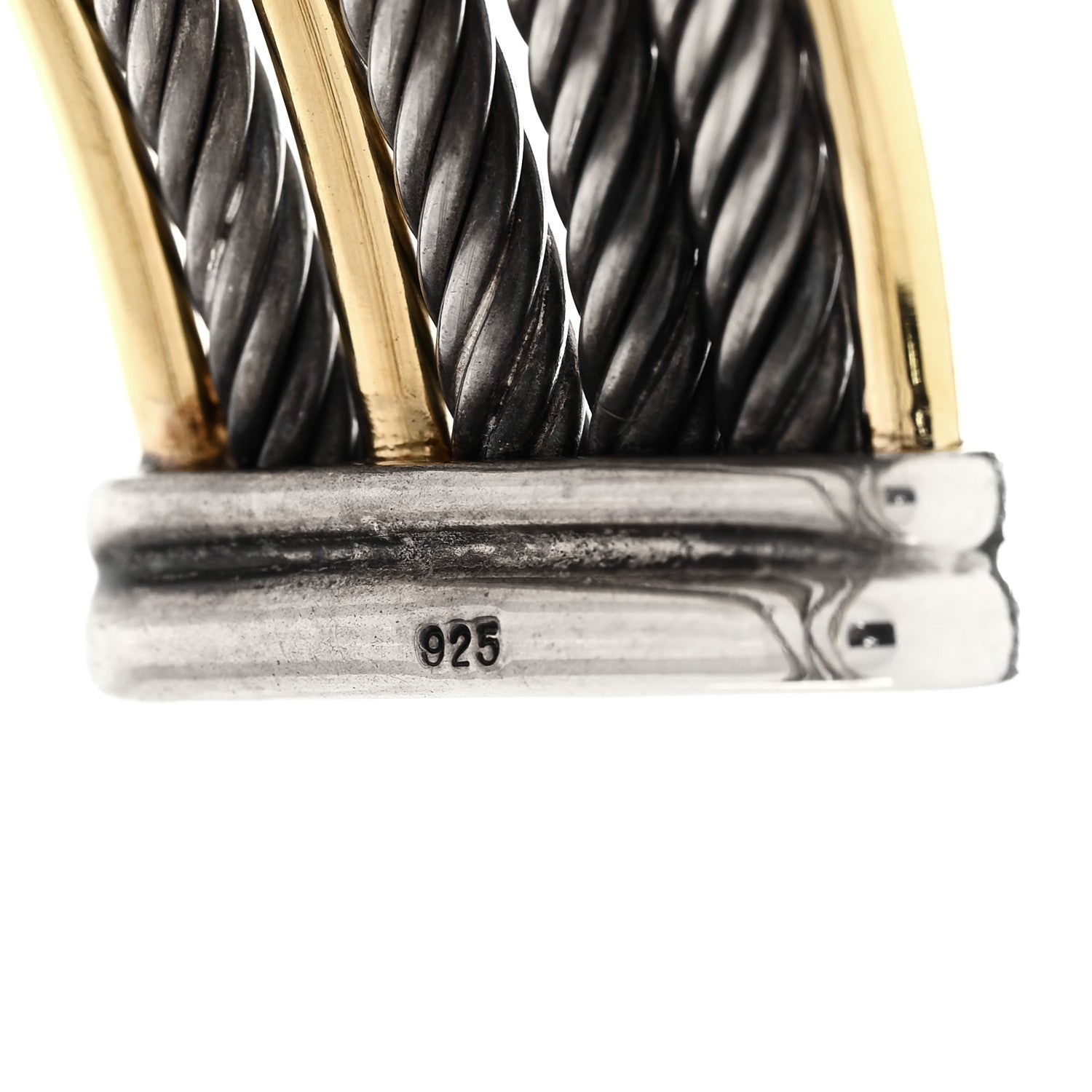 David Yurman Sterling Silver 18K Yellow Gold 21mm Four Row Crossover Cuff Bracelet 4 of 4