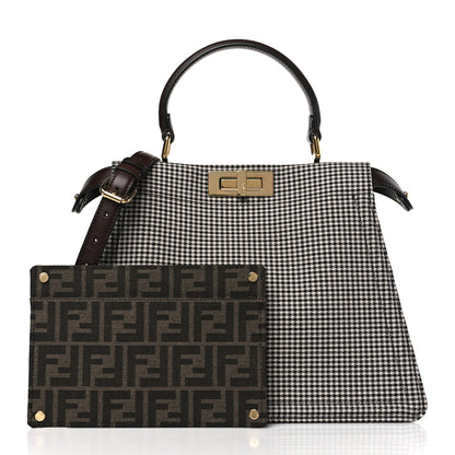 Fendi Wool Fabric Jacquard Cuoio Large Houndstooth FF 1974 Medium Peekaboo I SEE U Satchel Beige Tobacco Moro 3 of 9
