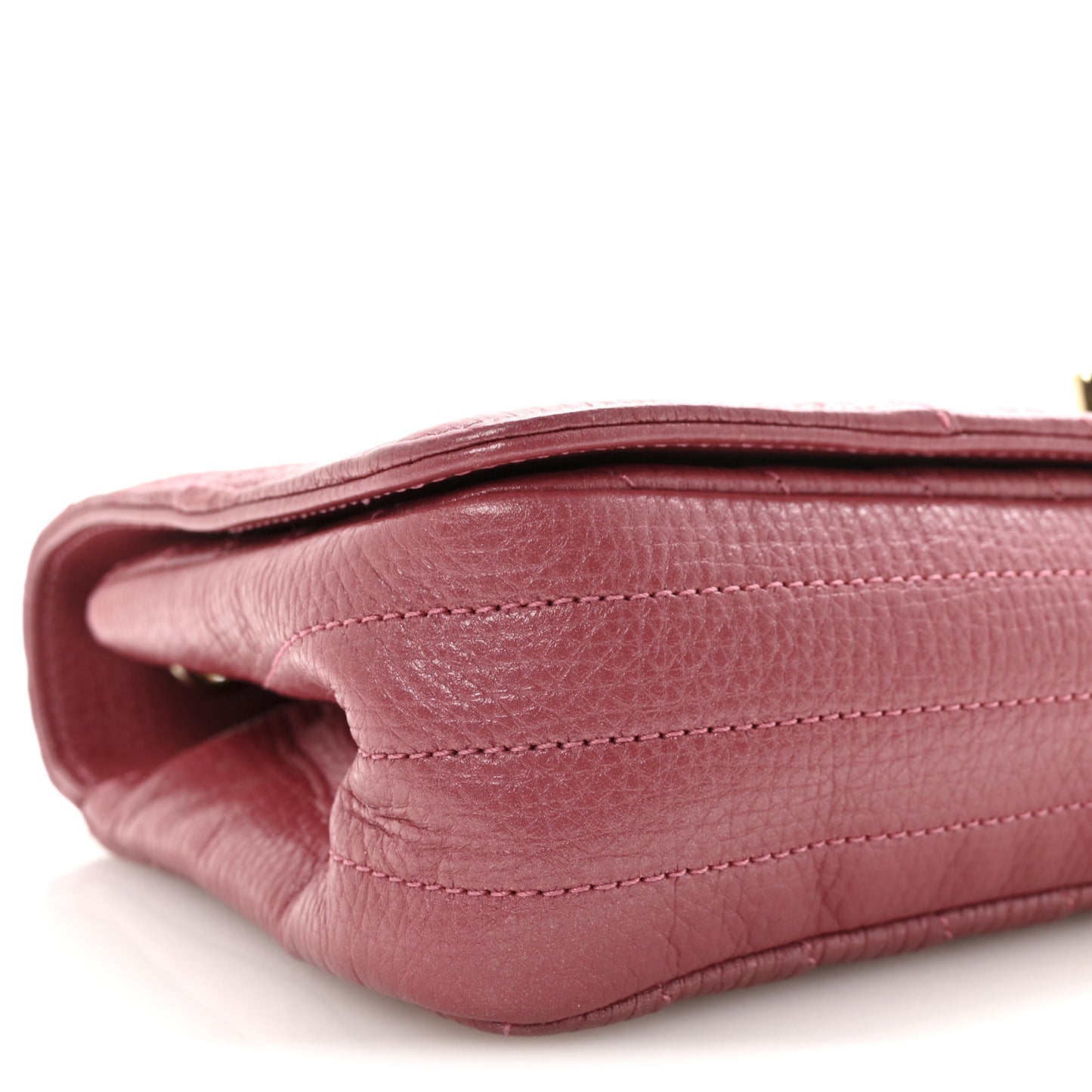 Metallic Calfskin Chevron Quilted Small Statement Flap Pink