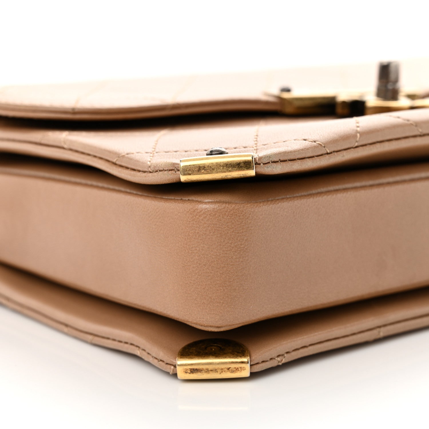 Chanel Shiny Lambskin Quilted Around The Corner Flap Beige 9 of 10