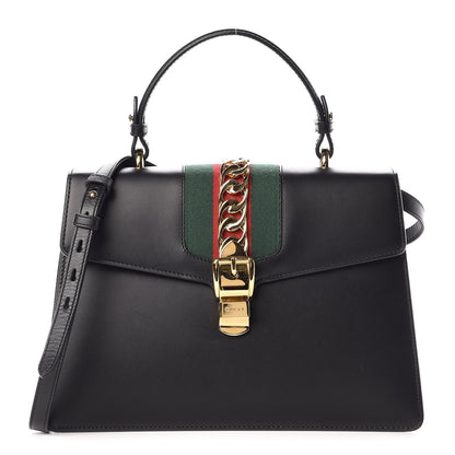 Gucci Calfskin Medium Sylvie Top Handle Bag Black 1 of 7
