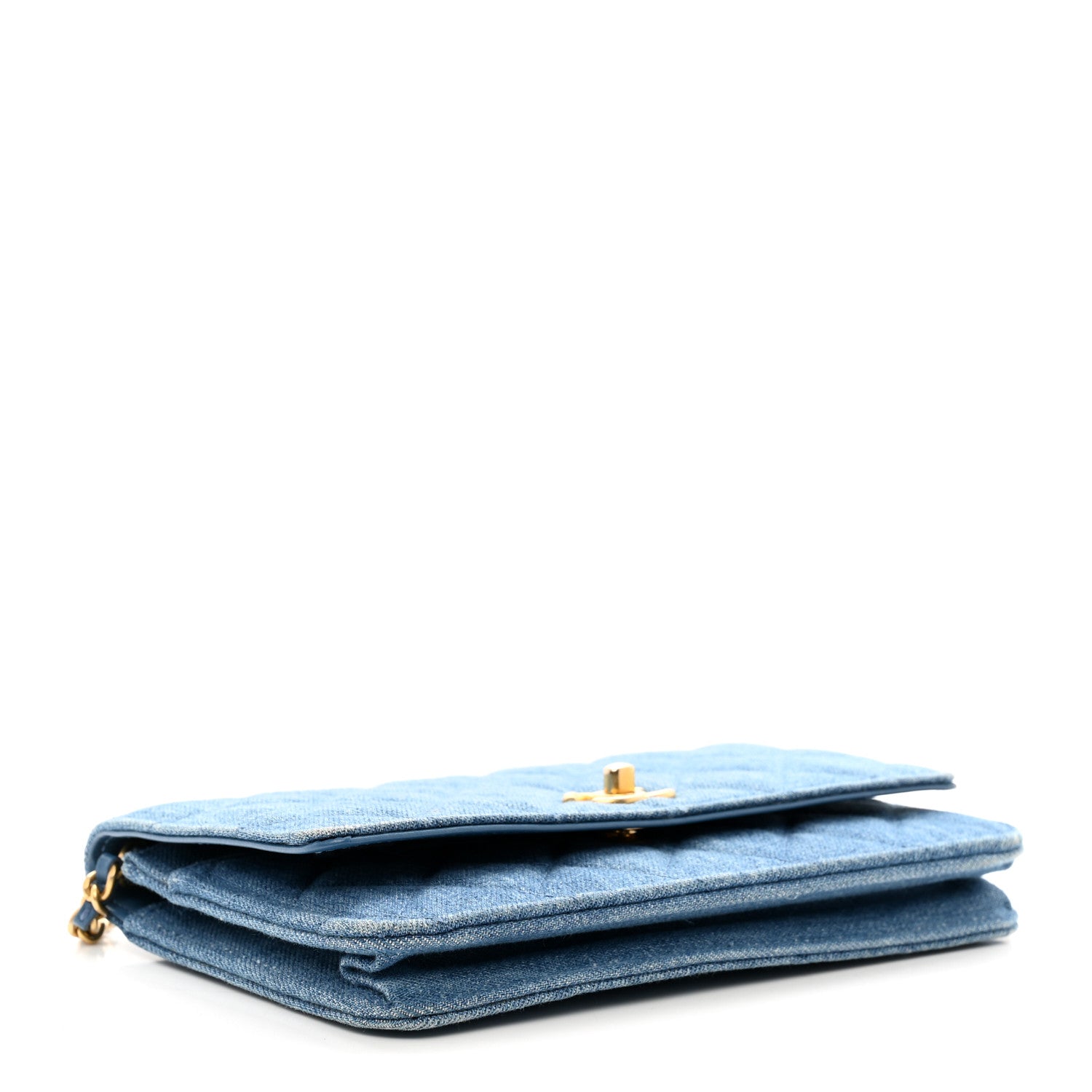 Chanel Denim Quilted CC Pearl Crush Wallet on Chain WOC Blue 4 of 12