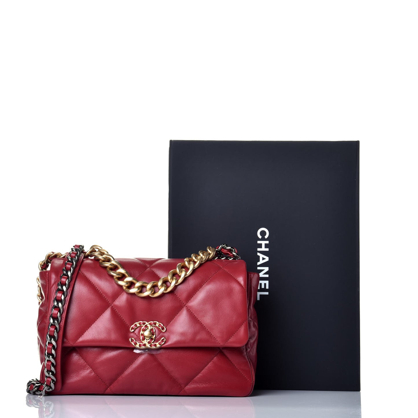 Lambskin Quilted Large Chanel 19 Flap Dark Pink