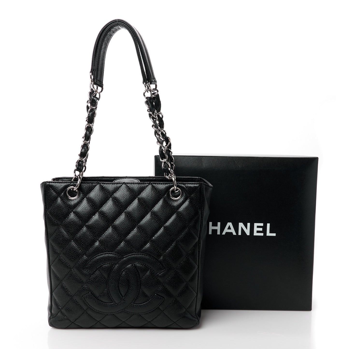 Caviar Quilted Petit Shopping Tote PST Black