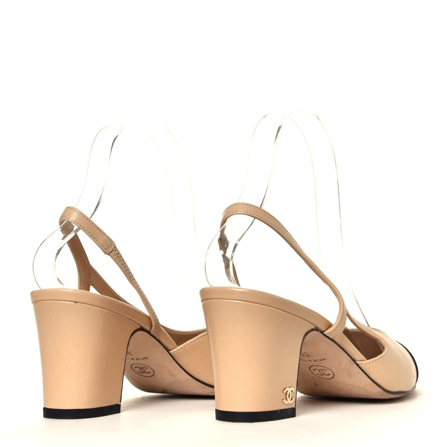 Goatskin Grosgrain Cap Toe CC Slingback Pumps 36 Beige Black